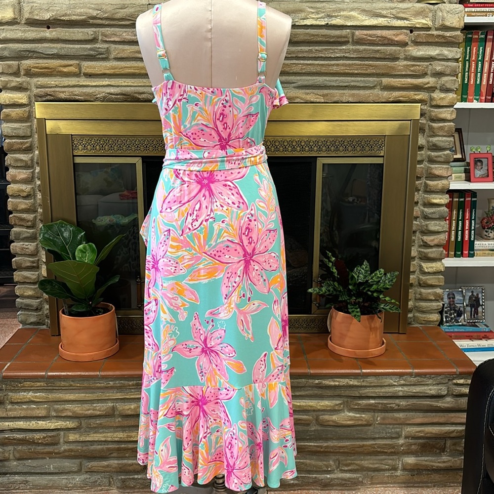 Lilly Pulitzer Fontaine Wrap Dress. Surf Blue Bonita Blooms Size Medium NWT - Picture 5 of 9